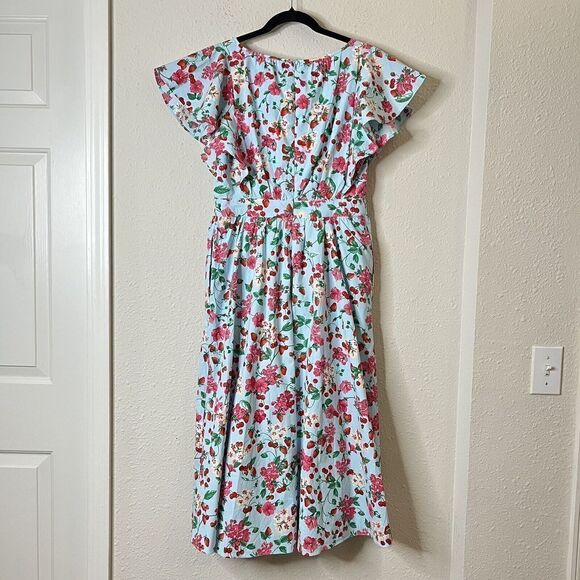 NEW Ann Taylor Strawberry Cherry Flutter Sleeve Flare Midi Dress Size 6 Petites - Picture 7 of 9